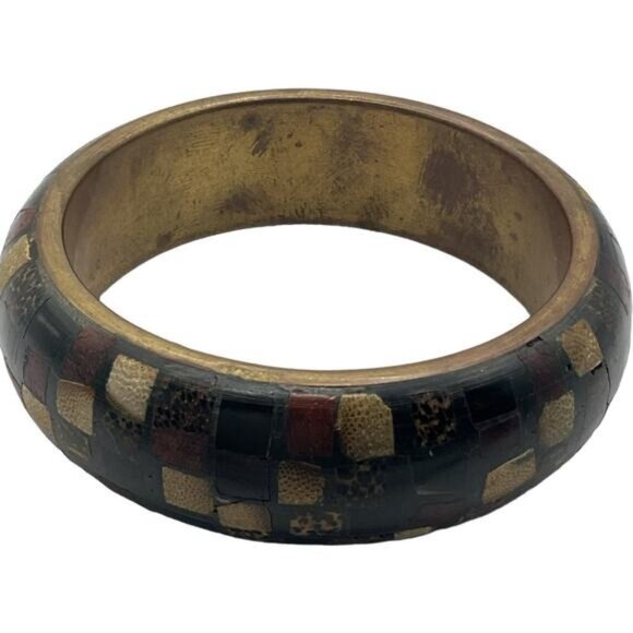 Handcrafted Mosaic Checkerboard Bangle Bracelet - Picture 1 of 4